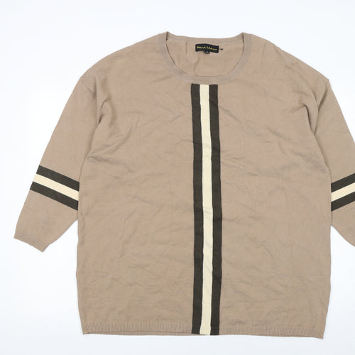 Frank Usher Women's Beige Striped Pullover Jumper L/XL Crew Neck