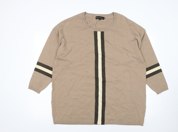 Frank Usher Women's Beige Striped Pullover Jumper L/XL Crew Neck