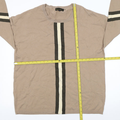 Frank Usher Women's Beige Striped Pullover Jumper L/XL Crew Neck