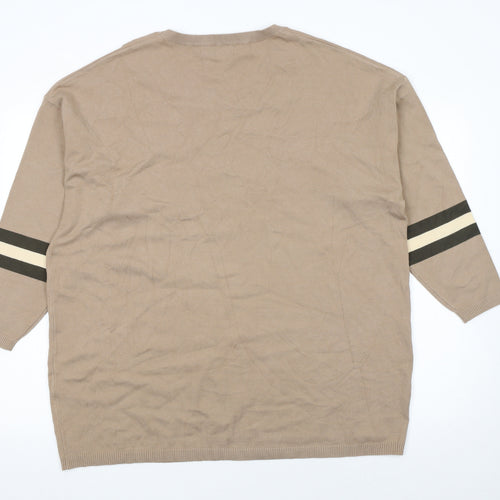 Frank Usher Women's Beige Striped Pullover Jumper L/XL Crew Neck