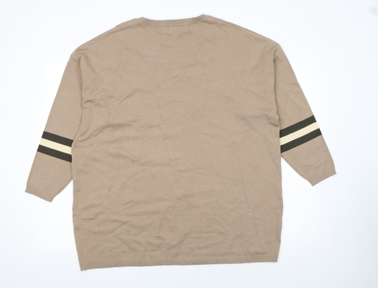 Frank Usher Women's Beige Striped Pullover Jumper L/XL Crew Neck
