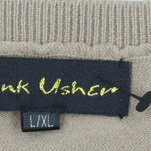 Frank Usher Women's Beige Striped Pullover Jumper L/XL Crew Neck