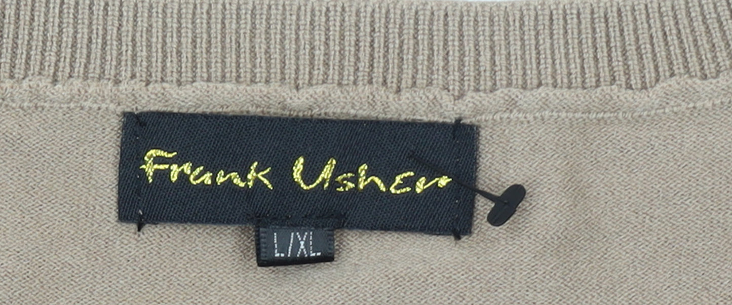 Frank Usher Women's Beige Striped Pullover Jumper L/XL Crew Neck
