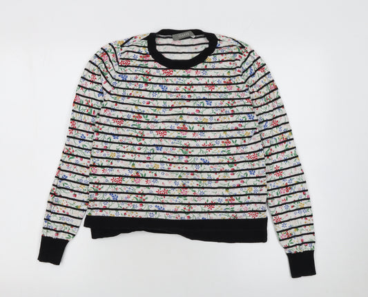 Oasis Women’s Multicoloured Floral Striped Crew Neck Jumper Size M