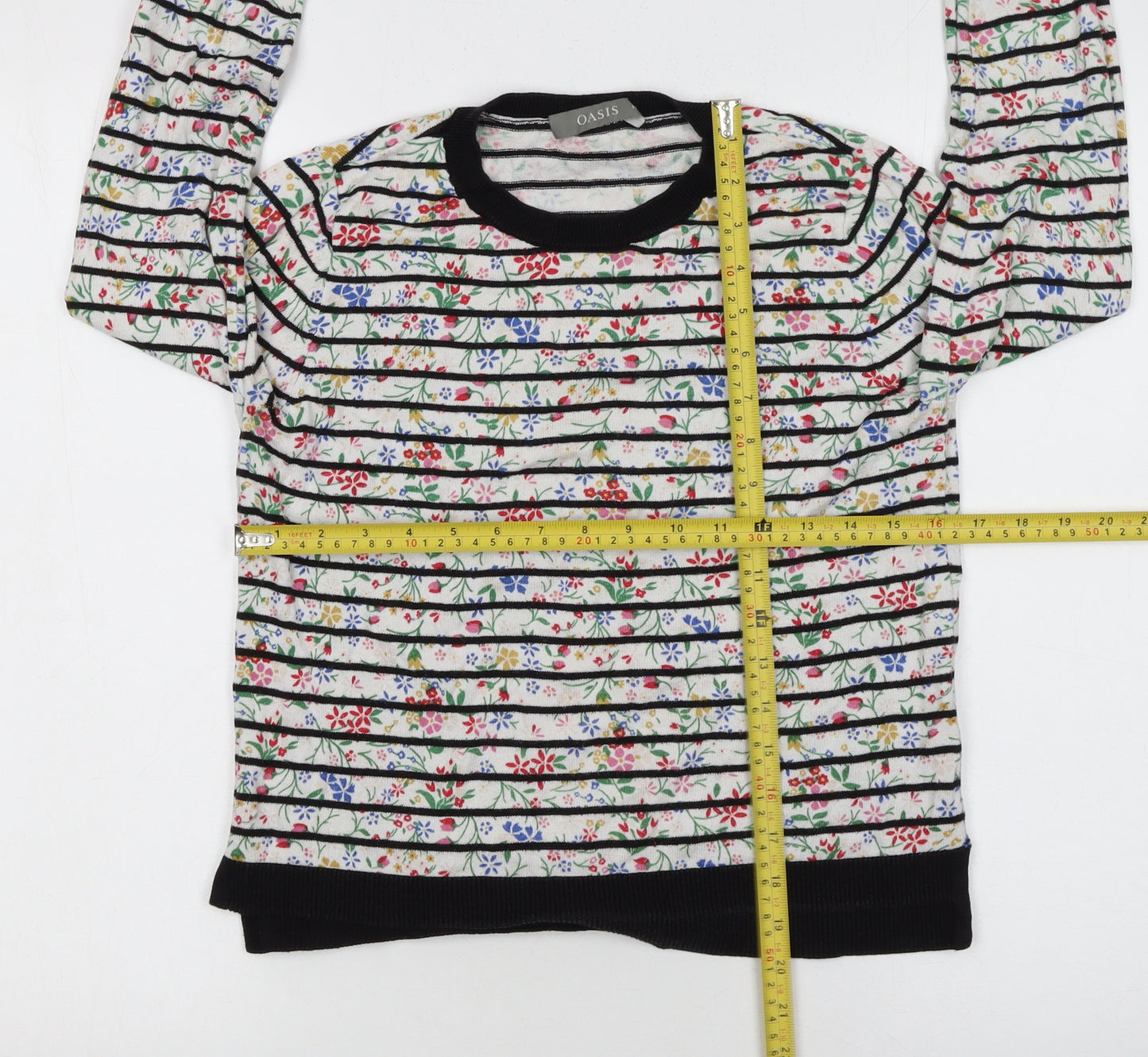 Oasis Women’s Multicoloured Floral Striped Crew Neck Jumper Size M