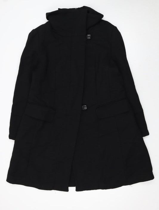 Zara Women Black Wool Blend Long Overcoat XL Classic Style