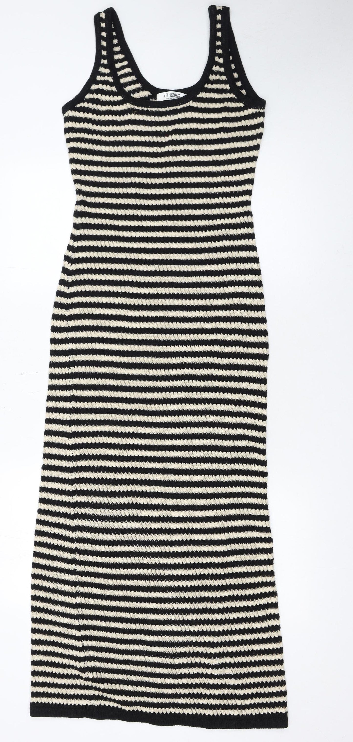 4th + Reckless Women’s Black Stripe Knit Bodycon Midi Dress Size 6