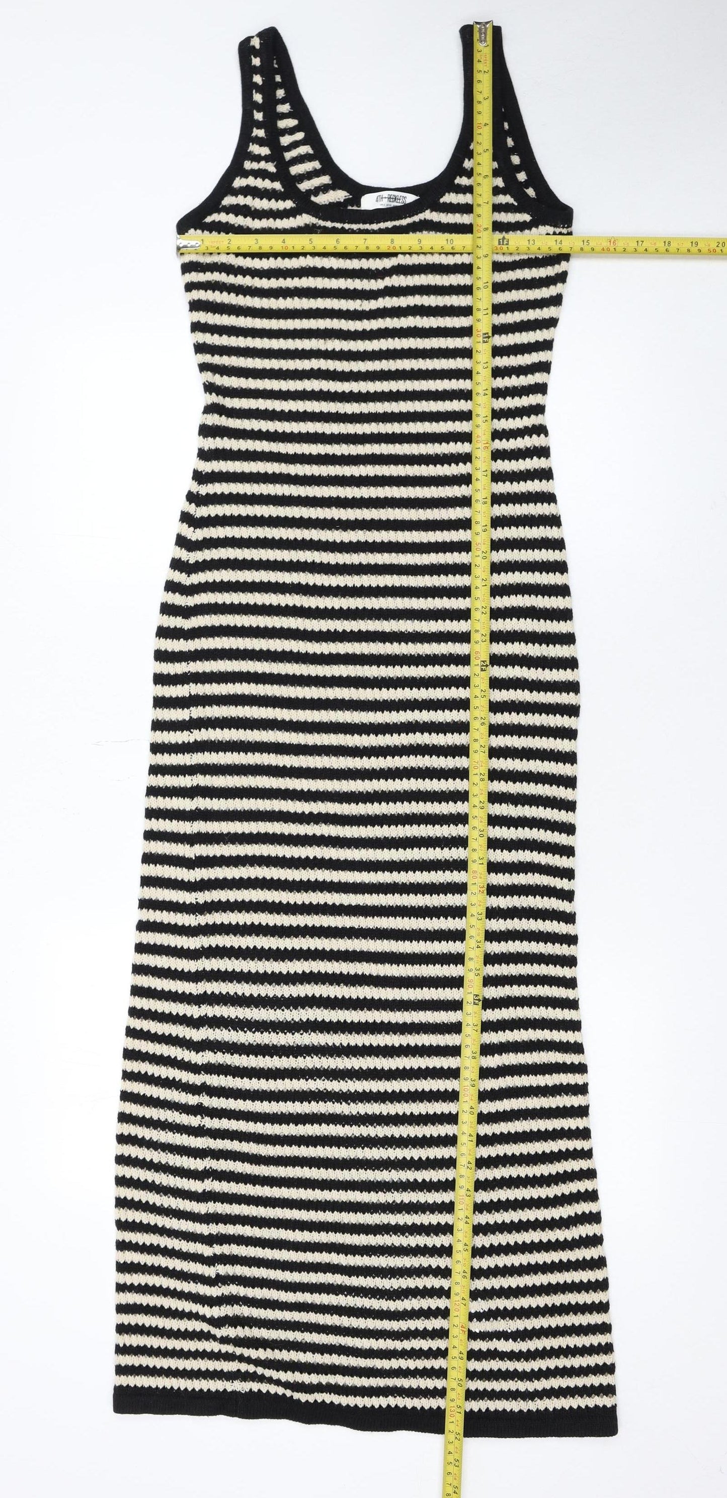 4th + Reckless Women’s Black Stripe Knit Bodycon Midi Dress Size 6