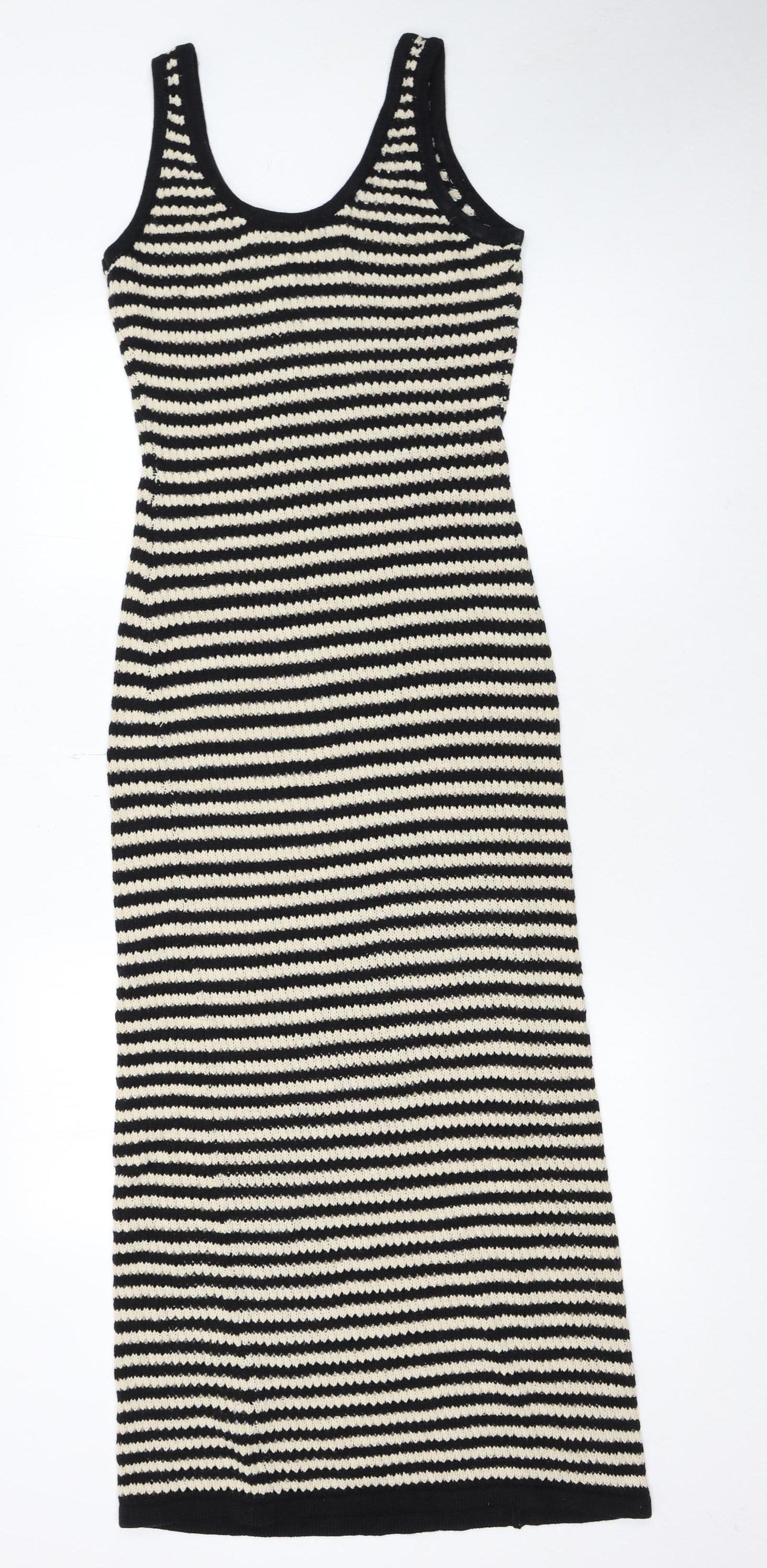 4th + Reckless Women’s Black Stripe Knit Bodycon Midi Dress Size 6