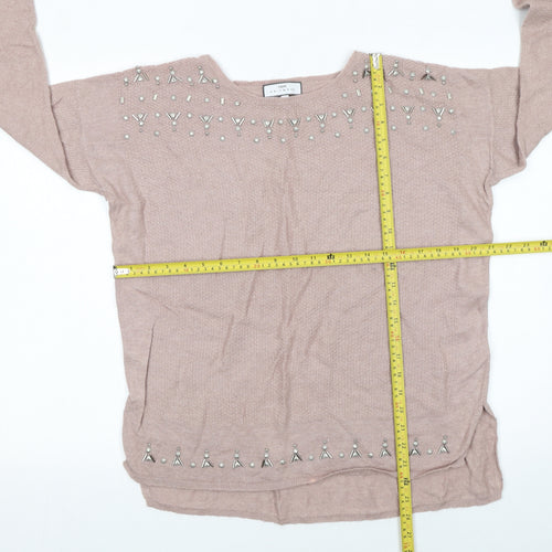 Next Women Pink Beaded Crew Neck Long Sleeve Pullover Jumper Size 12