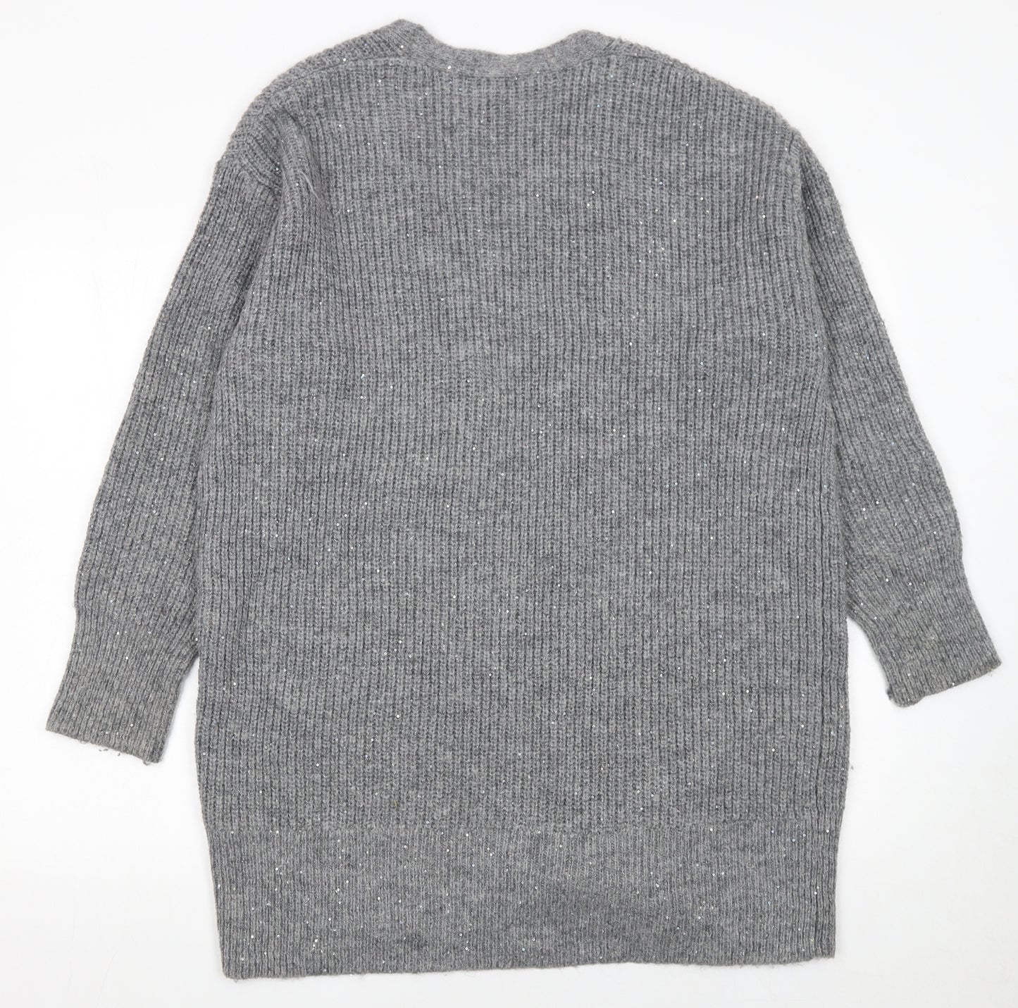 Next Women Grey Sequin Knit Longline Cardigan Size S