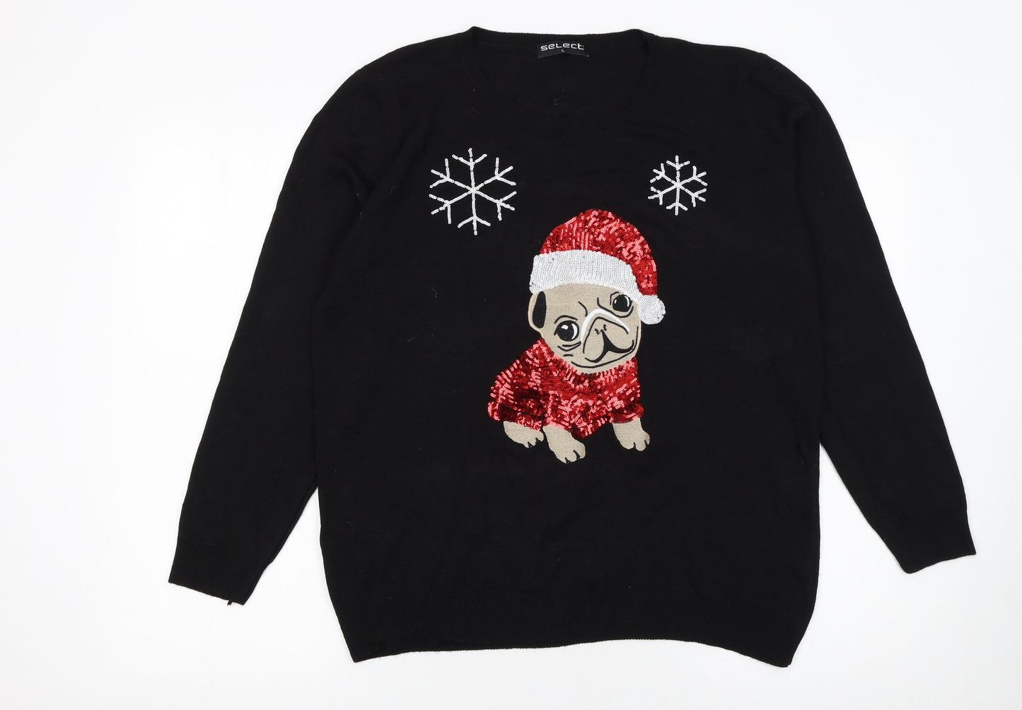Select Womens Black Christmas Dog Sequin Jumper L