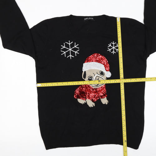 Select Womens Black Christmas Dog Sequin Jumper L
