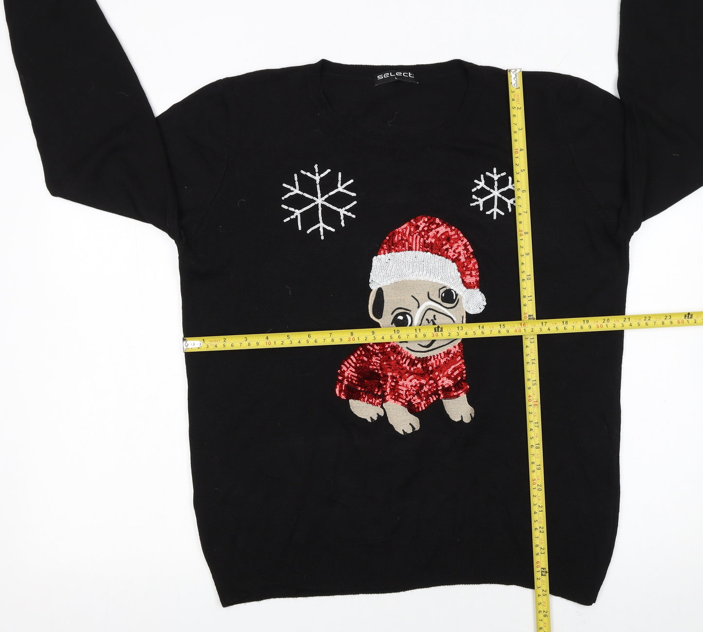 Select Womens Black Christmas Dog Sequin Jumper L
