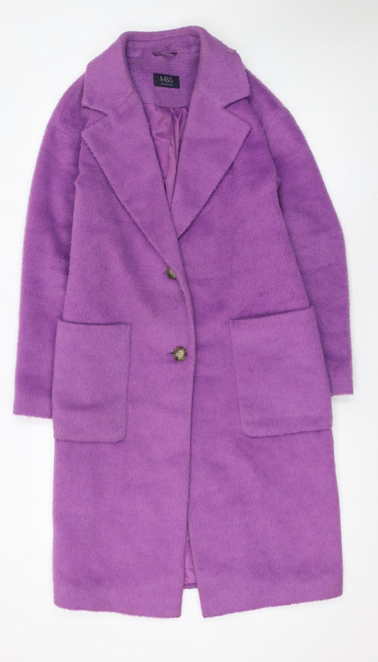 Marks and Spencer Women Purple Long Wool Blend Overcoat Size 8