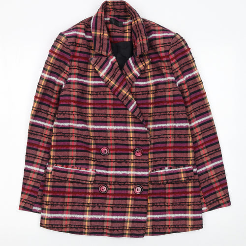 Topshop Women Red Check Double-Breasted Blazer UK 8 Wool Blend