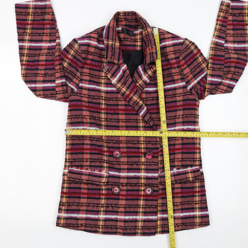 Topshop Women Red Check Double-Breasted Blazer UK 8 Wool Blend