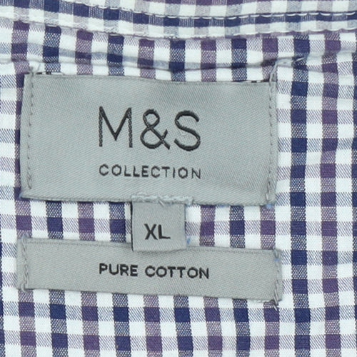 Marks and Spencer Men's Blue Cotton V-Neck Jumper XL