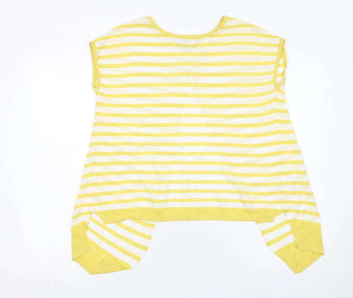 Next Women's Yellow Striped Linen Acrylic Sleeveless Cardigan UK 12