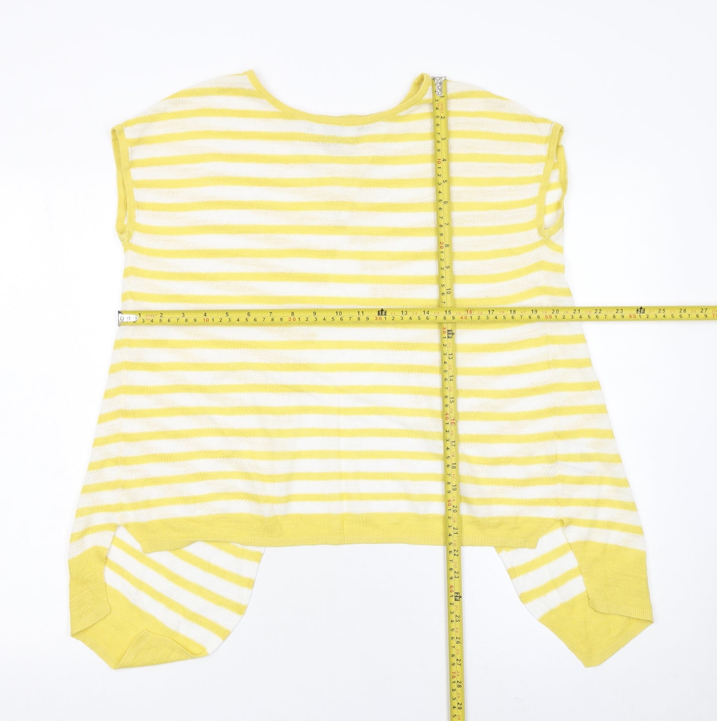 Next Women's Yellow Striped Linen Acrylic Sleeveless Cardigan UK 12
