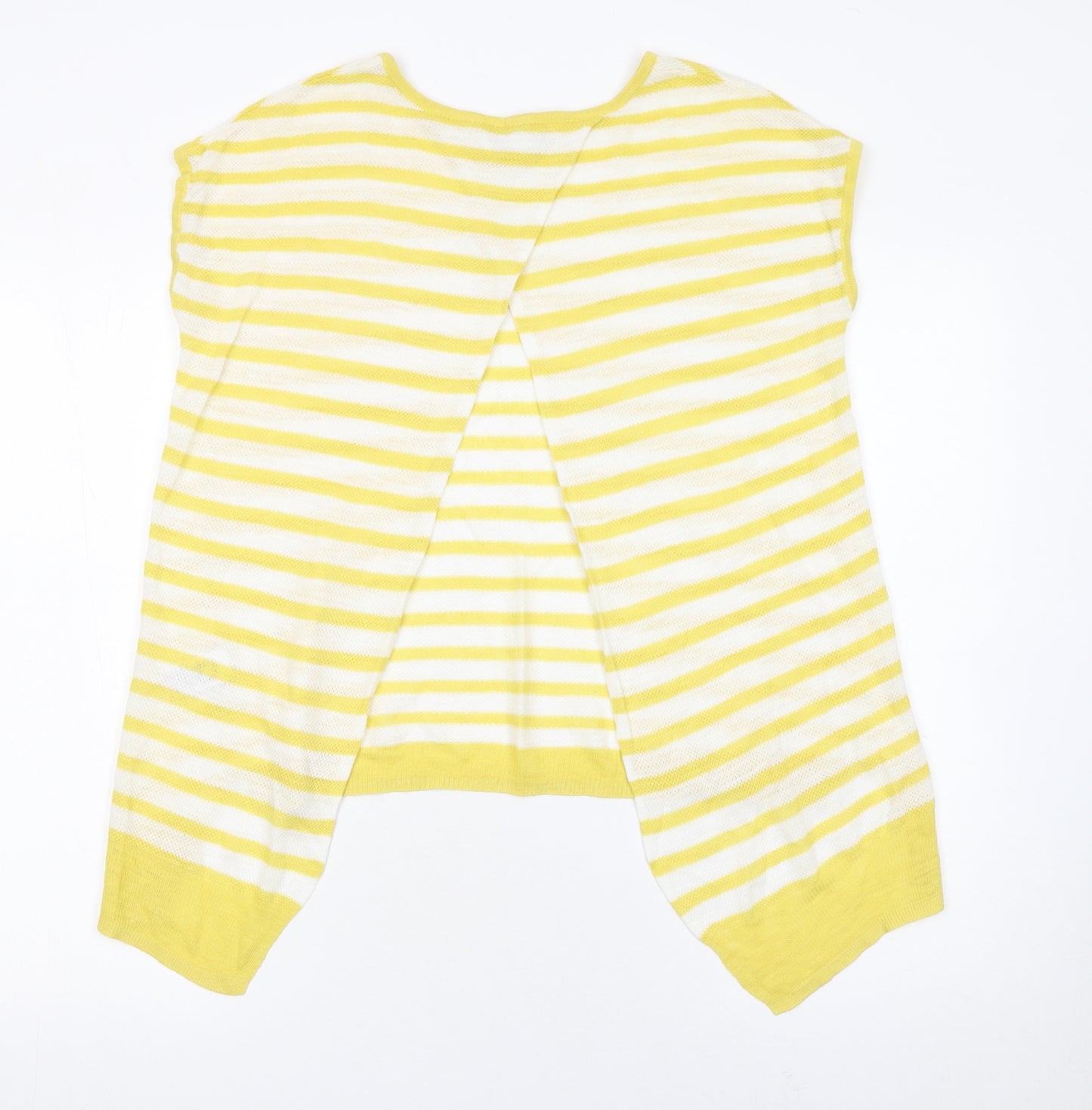 Next Women's Yellow Striped Linen Acrylic Sleeveless Cardigan UK 12