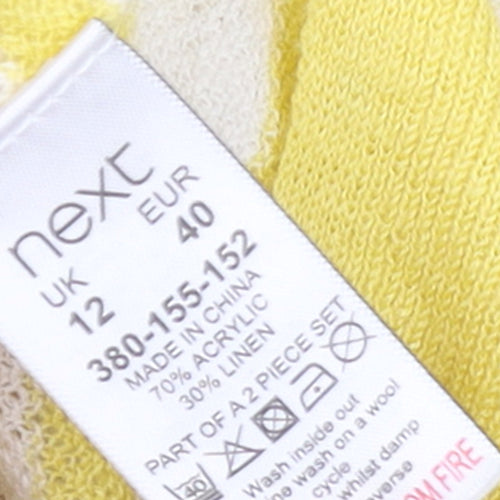 Next Women's Yellow Striped Linen Acrylic Sleeveless Cardigan UK 12
