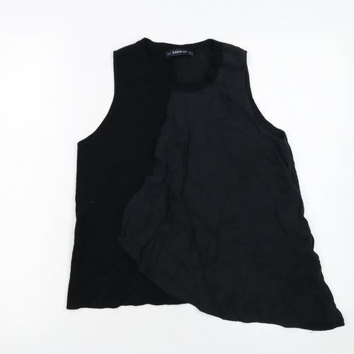 Zara Women Black Sleeveless Ruffle Camisole Tank Top Size S
