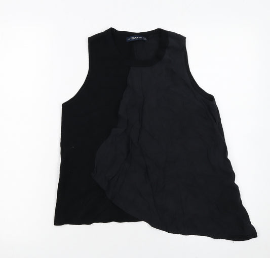 Zara Women Black Sleeveless Ruffle Camisole Tank Top Size S