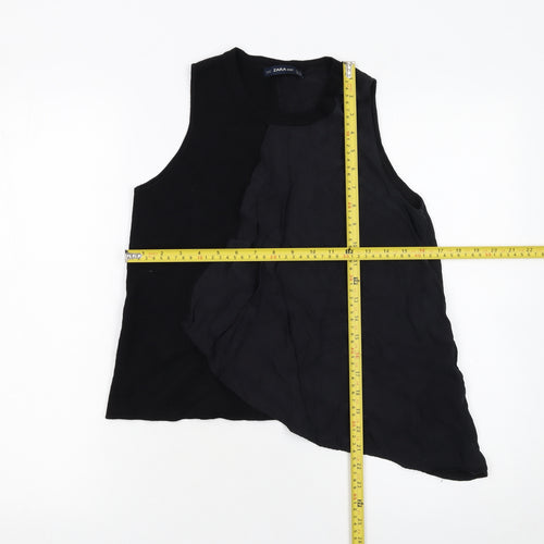 Zara Women Black Sleeveless Ruffle Camisole Tank Top Size S