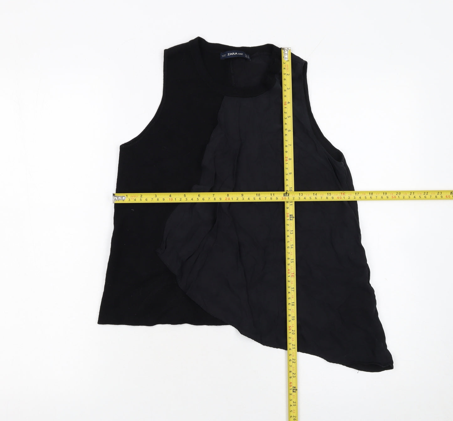 Zara Women Black Sleeveless Ruffle Camisole Tank Top Size S