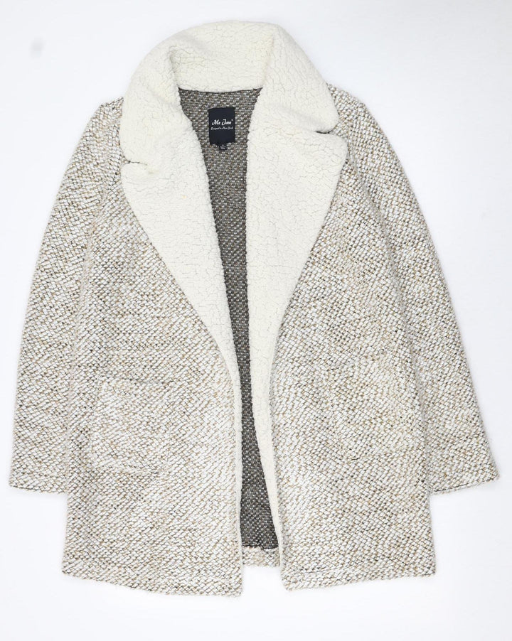 Me Jane Women Beige Faux Fur Lined Open Cardigan Size S
