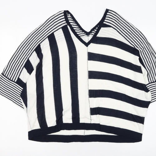 Next Women's Navy White Striped V-Neck Relaxed Pullover Jumper Size 14
