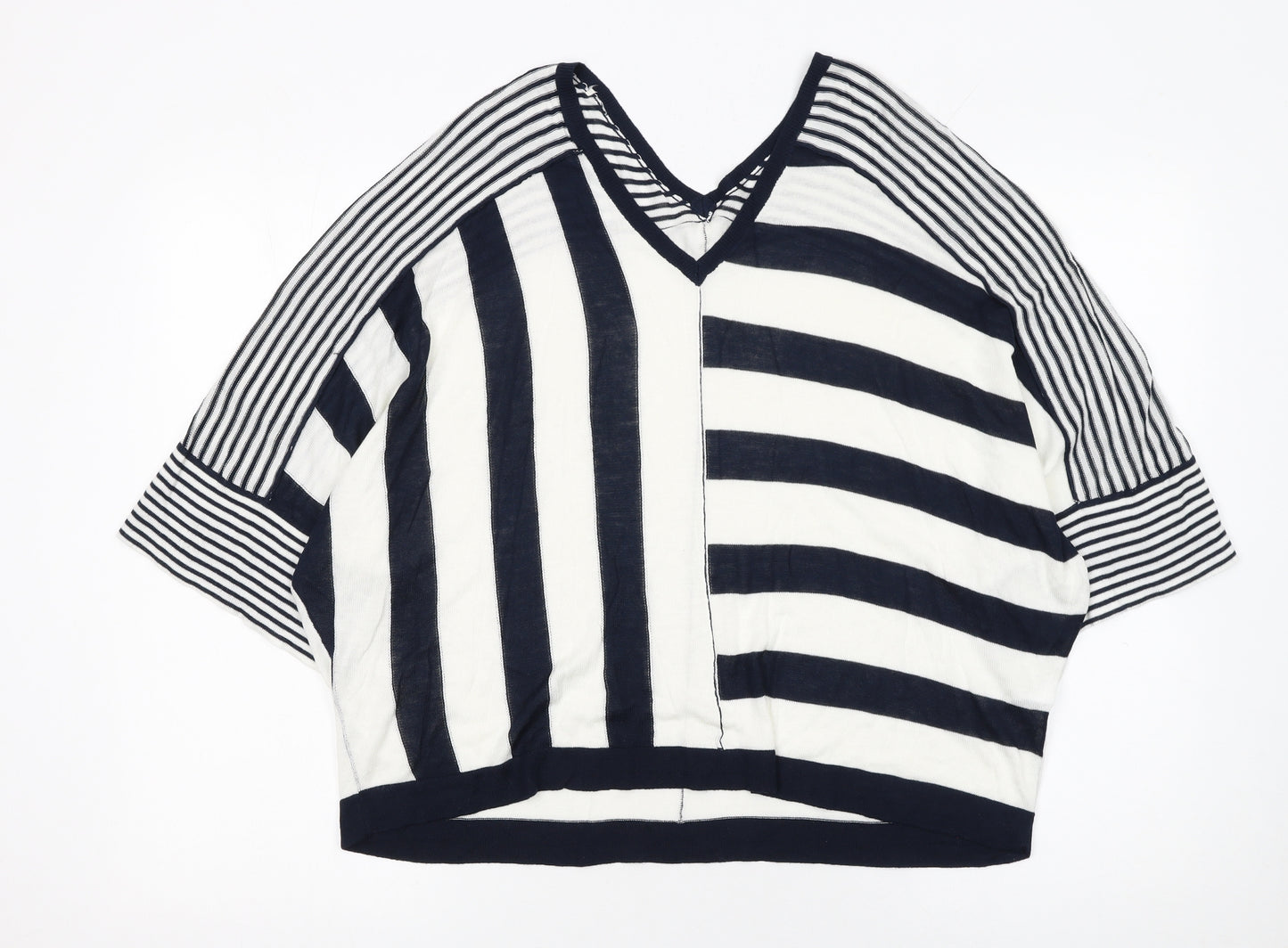 Next Women's Navy White Striped V-Neck Relaxed Pullover Jumper Size 14