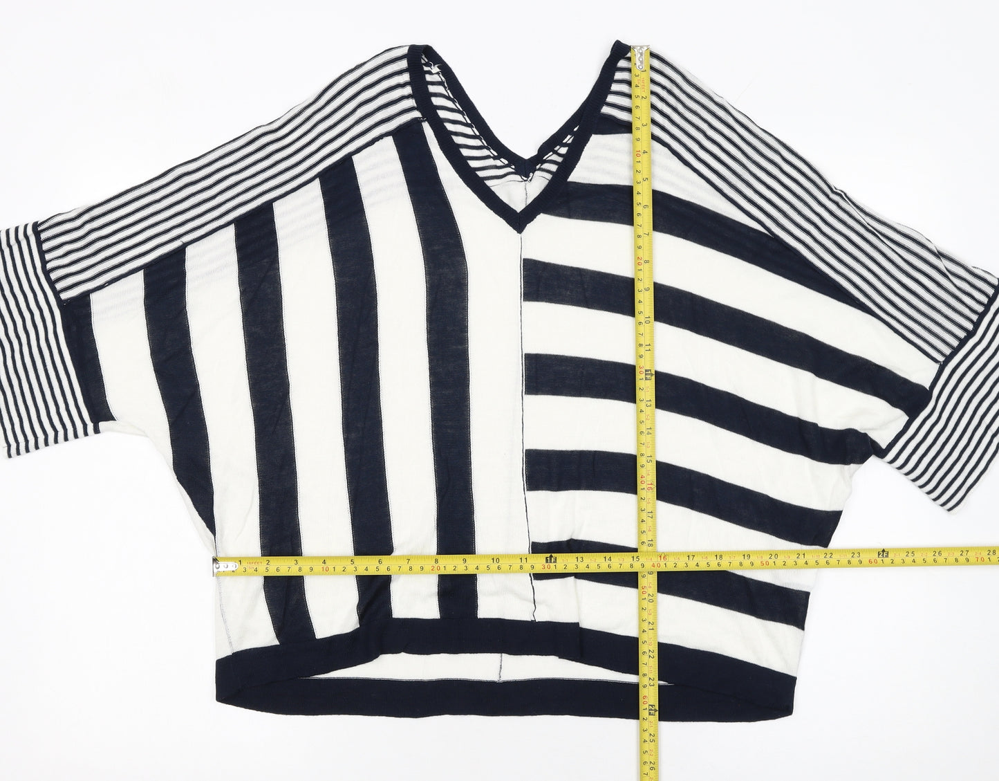 Next Women's Navy White Striped V-Neck Relaxed Pullover Jumper Size 14