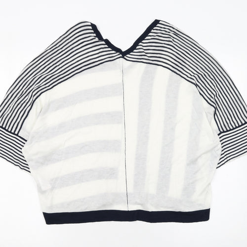 Next Women's Navy White Striped V-Neck Relaxed Pullover Jumper Size 14
