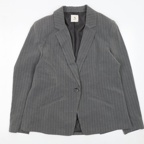 Tu Women’s Grey Pinstripe Blazer Size 16 Regular Fit Single-Breasted