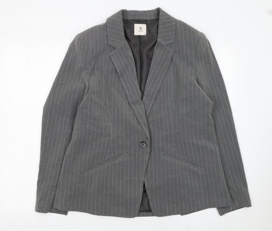 Tu Women’s Grey Pinstripe Blazer Size 16 Regular Fit Single-Breasted