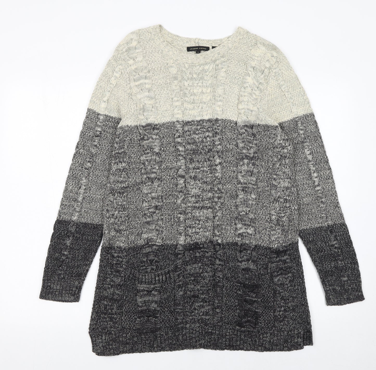 Jeanne Pierre Women's Grey Cable-Knit Long Sleeve Cotton Jumper Size L