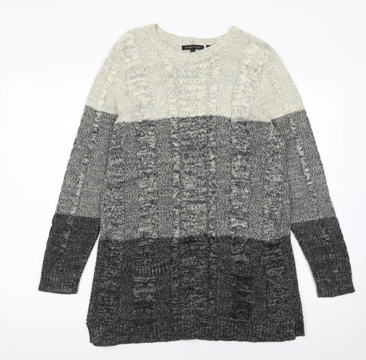 Jeanne Pierre Women's Grey Cable-Knit Long Sleeve Cotton Jumper Size L