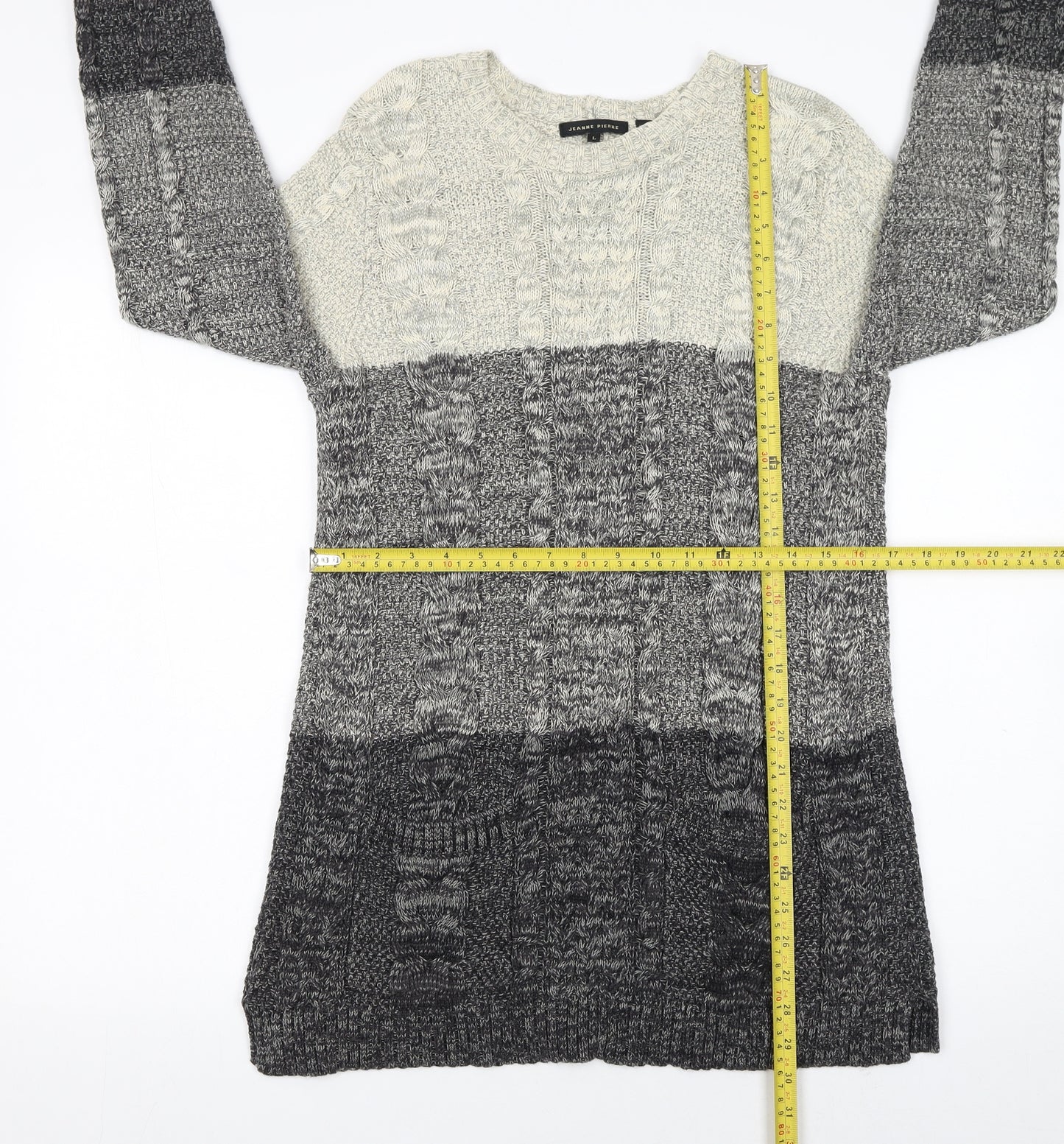 Jeanne Pierre Women's Grey Cable-Knit Long Sleeve Cotton Jumper Size L