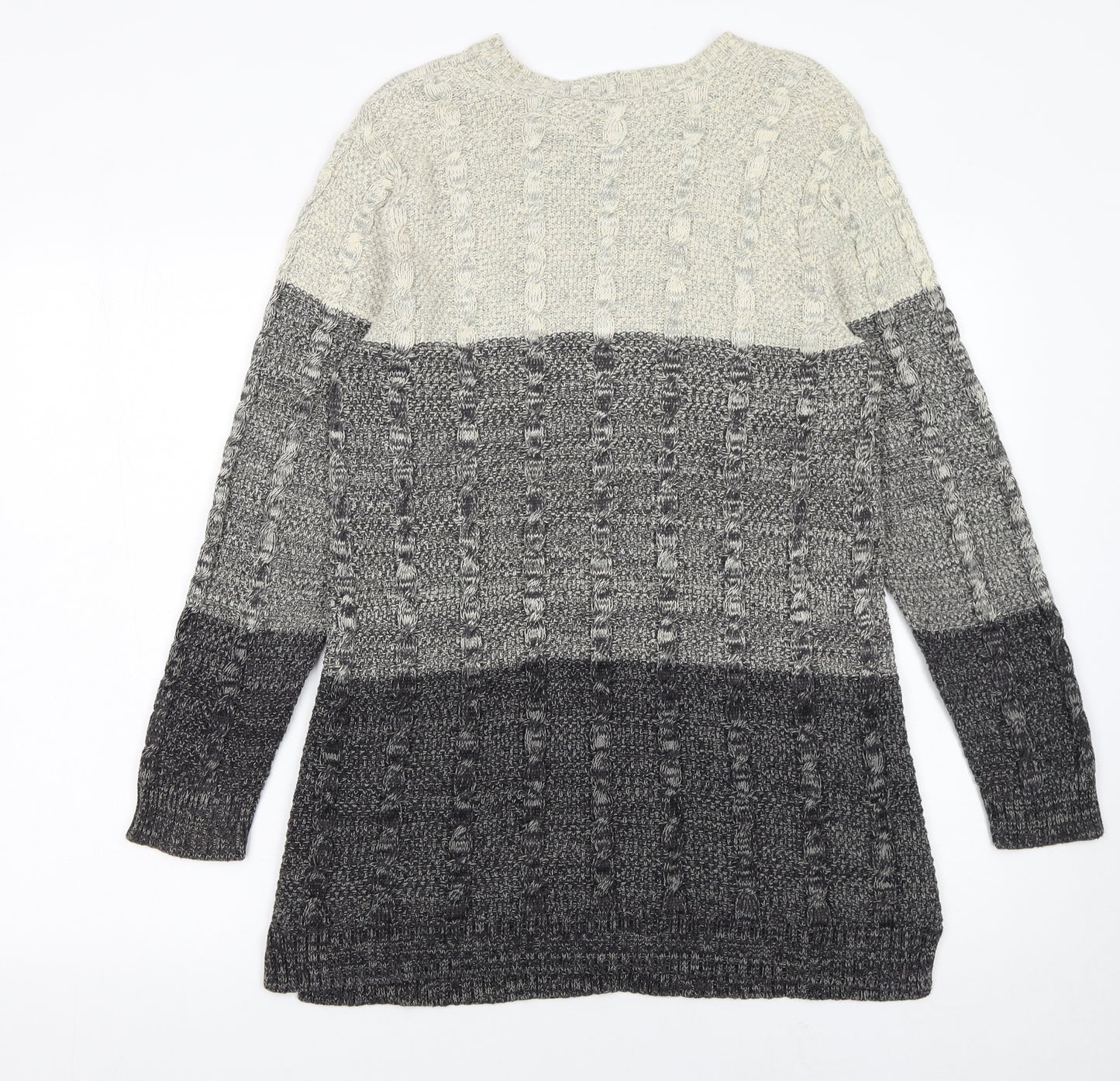 Jeanne Pierre Women's Grey Cable-Knit Long Sleeve Cotton Jumper Size L