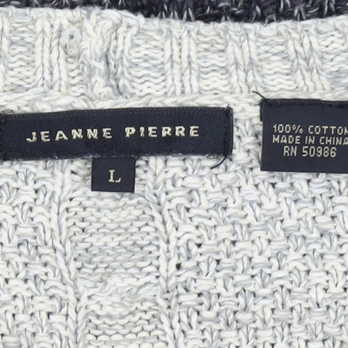Jeanne Pierre Women's Grey Cable-Knit Long Sleeve Cotton Jumper Size L