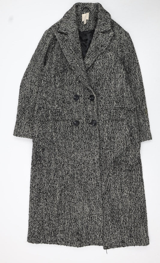 H&M Women's Grey Wool Blend Tweed Long Overcoat XS