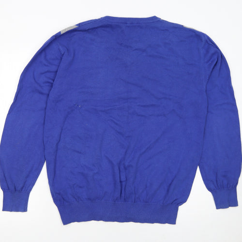 Polo Ralph Lauren Men's Blue Argyle V-Neck Cotton Jumper XL