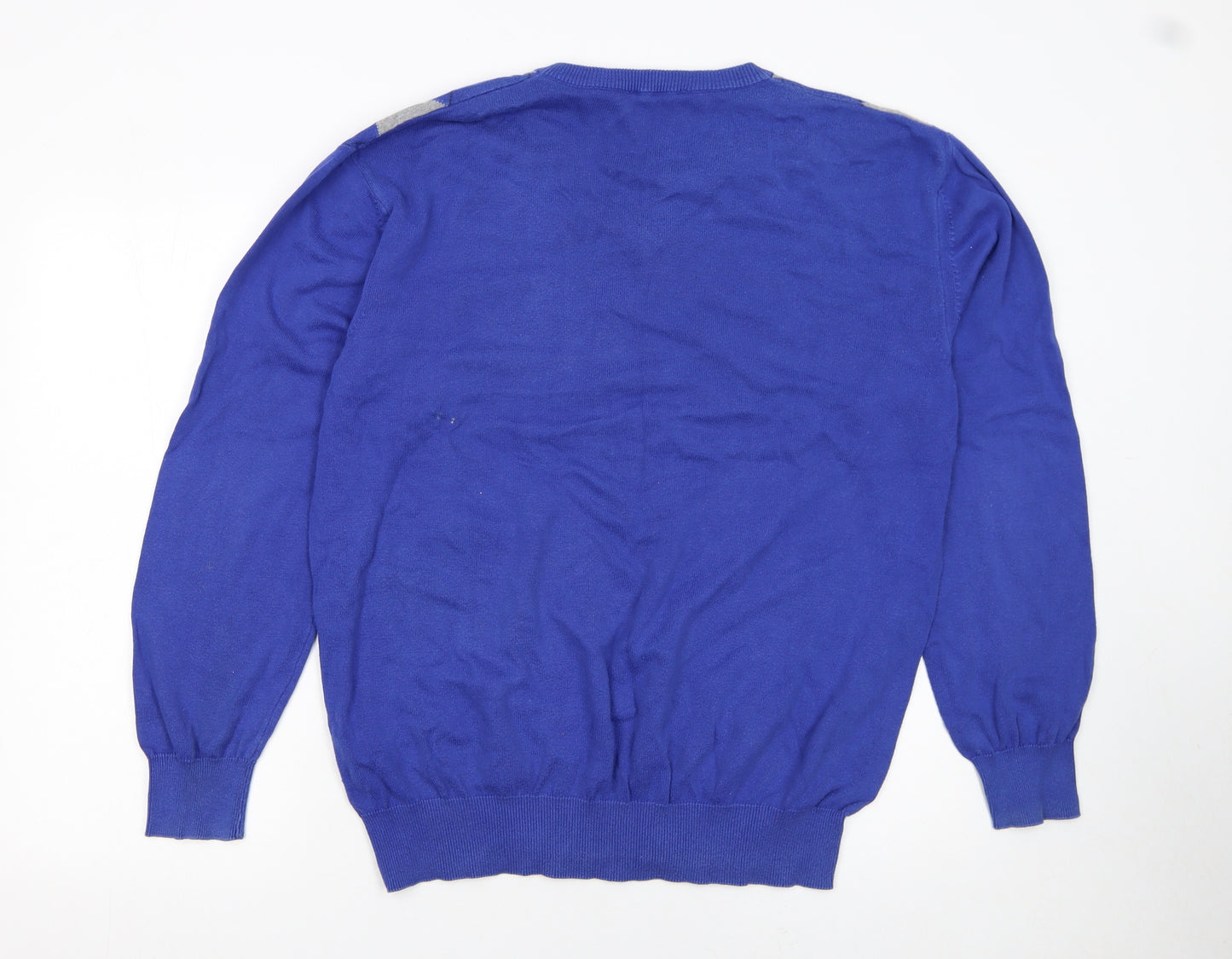Polo Ralph Lauren Men's Blue Argyle V-Neck Cotton Jumper XL