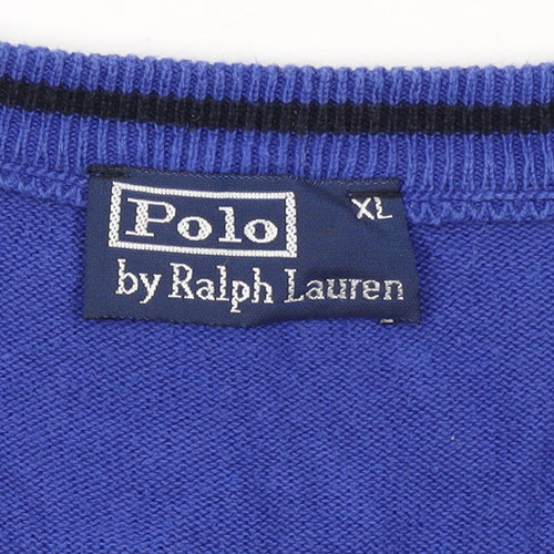 Polo Ralph Lauren Men's Blue Argyle V-Neck Cotton Jumper XL