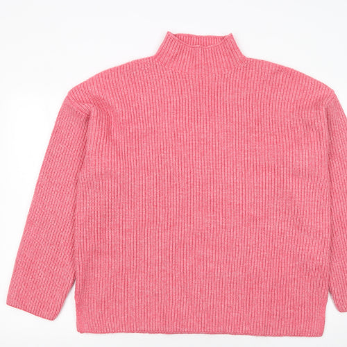 Marks and Spencer Women Pink Mock Neck Ribbed Knit Jumper XL