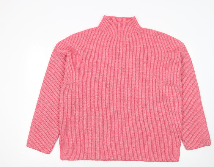 Marks and Spencer Women Pink Mock Neck Ribbed Knit Jumper XL