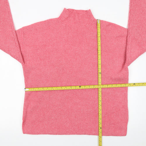 Marks and Spencer Women Pink Mock Neck Ribbed Knit Jumper XL