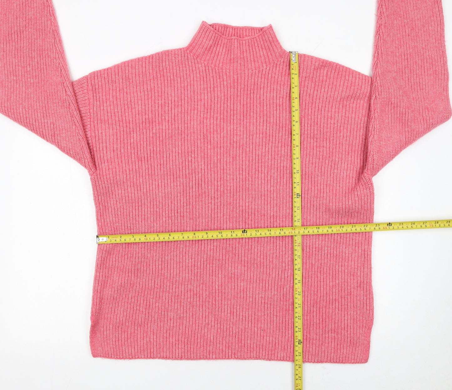 Marks and Spencer Women Pink Mock Neck Ribbed Knit Jumper XL